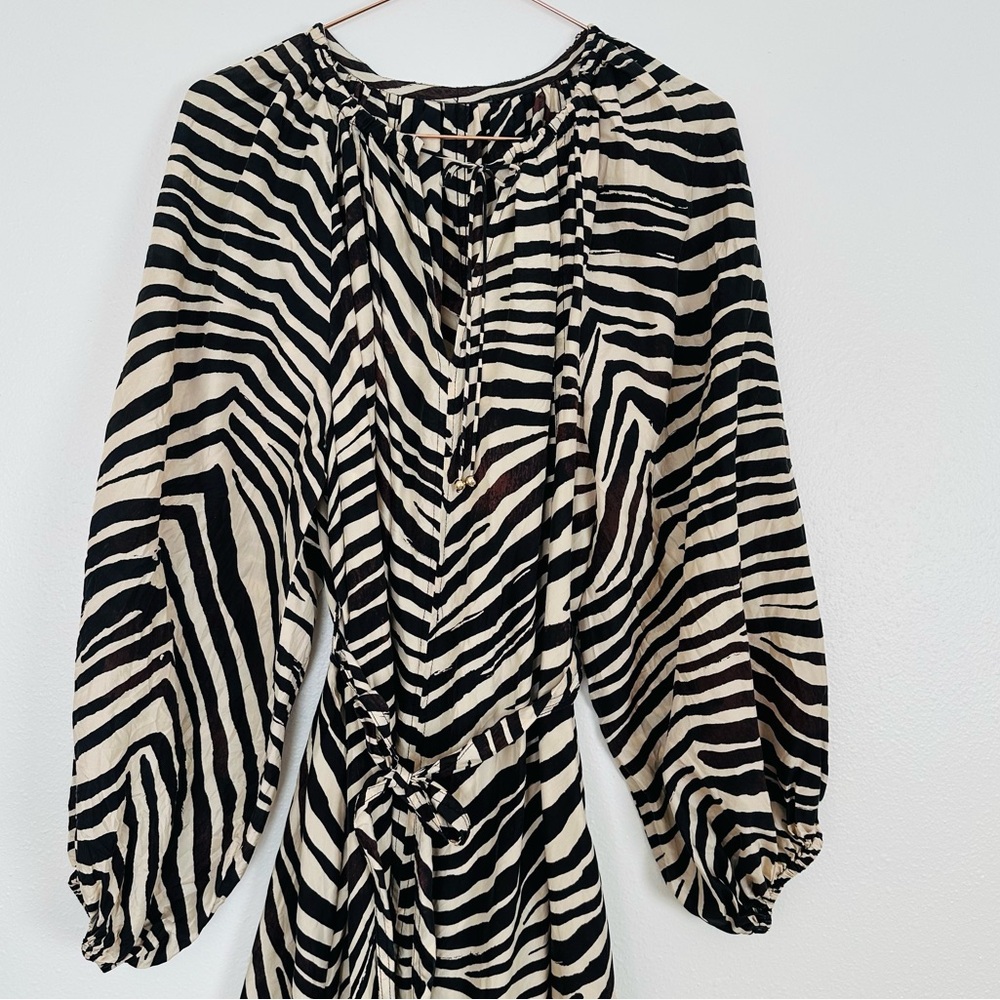 Banana Republic Zebra Animal Print 100% Silk Voluminous Lightweight Midi Dress - Picture 12 of 15